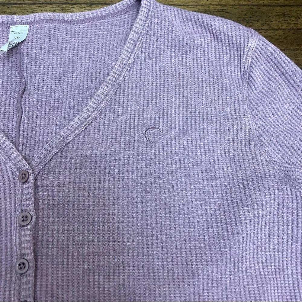 ZYIA Active Don't Wake Me Lilac Thermal Henley Long Sleeve Knit Top Women's XXL - Picture 3 of 6